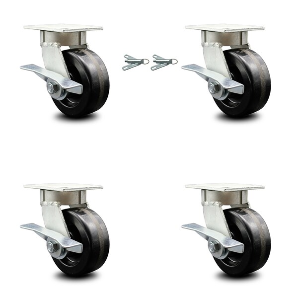Service Caster 5 Inch Kingpinless Phenolic Wheel Caster Brakes 2 Swivel Locks SCC, 4PK SCC-KP30S520-PHR-SLB-BSL-2-SLB-2 - main